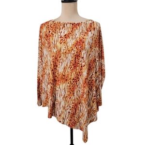 Paniz Size M Orange Brown Rust Patterned Asymmetrical Hem Tunic Top